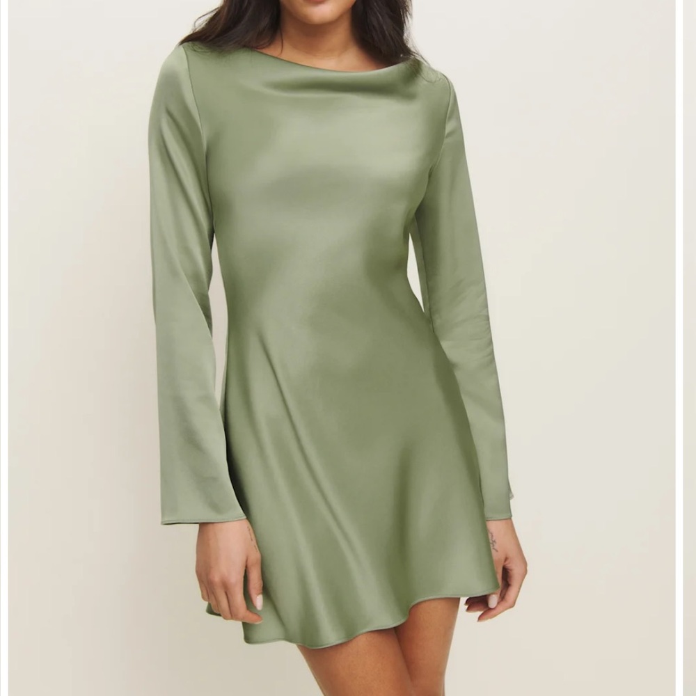 Reformation Pike Satin Mini Dress (Green, size XS) NWT